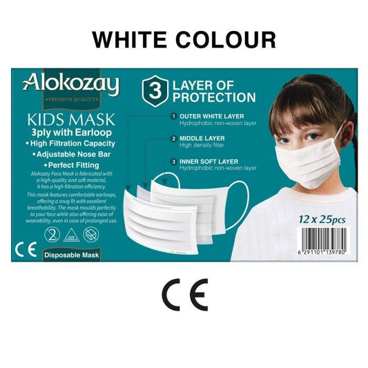 Kids face mask (white colour) - 25pcs x 12 - ALOKOZAY