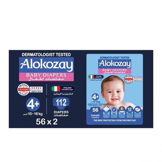 BABY DIAPERS - SIZE 4+ (10-16 KG) - 112 DIAPERS - ALOKOZAY
