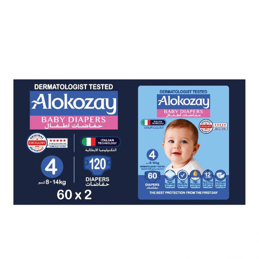 BABY DIAPERS - SIZE 4 (8-14 KG) - 120 DIAPERS - ALOKOZAY