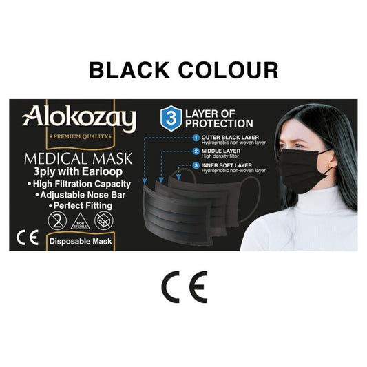 FACE MASK (BLACK COLOUR) - 50PCS - ALOKOZAY
