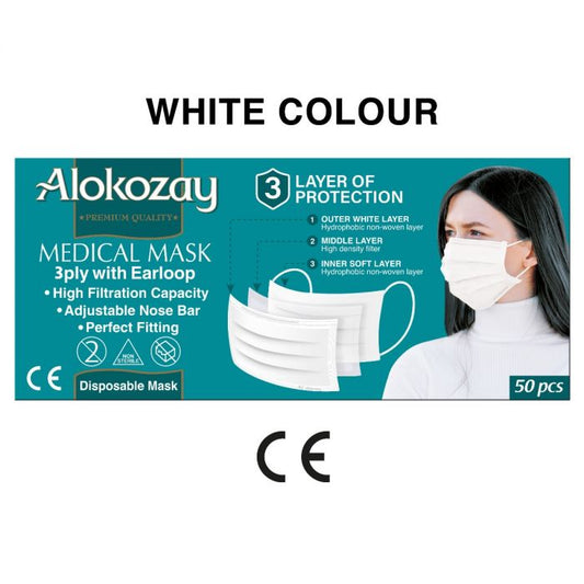 FACE MASK (WHITE COLOUR) - 50PCS - ALOKOZAY