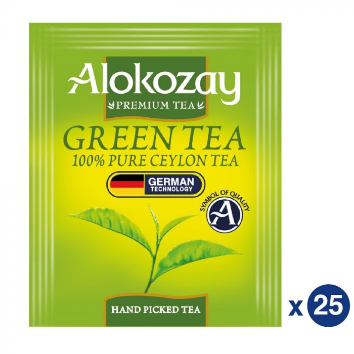 GREEN TEA - 25 TEA BAGS IN FOIL WRAPPED ENVELOPES - ALOKOZAY