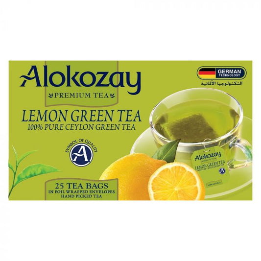 LEMON GREEN TEA - 25 TEA BAGS IN FOIL WRAPPED ENVELOPES - ALOKOZAY