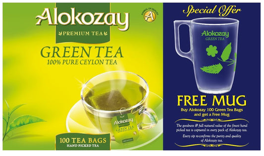 GREEN TEA - 100 TEA BAGS + MUG - ALOKOZAY